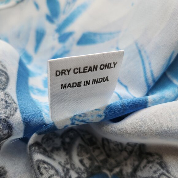 ASA Kaftans Beaded Jewel Caftan Top Tassel-Hem V-Neck Chiffon Blue White - Picture 11 of 12